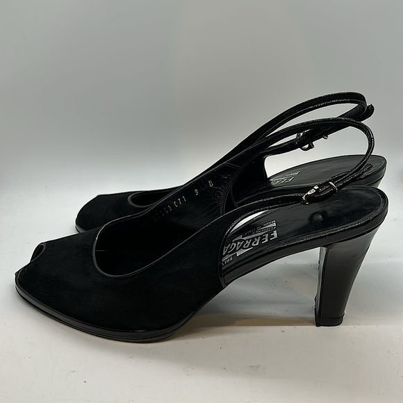 Salvatore Ferragamo Sexy Black Suede Peep Toe Heel Sandals Shoes **Size 9** 🔥🔥 - Picture 4 of 7